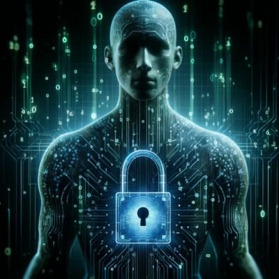Candado digital sobre figura humana hecha de datos, simbolizando la relación entre inteligencia artificial y privacidad digital.